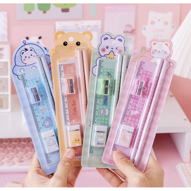 

[READY] 5in1 Pensil Set Alat Tulis Anak Lucu Dan Penghapus Untuk Tempat Pensil Buku Tulis Sekolah