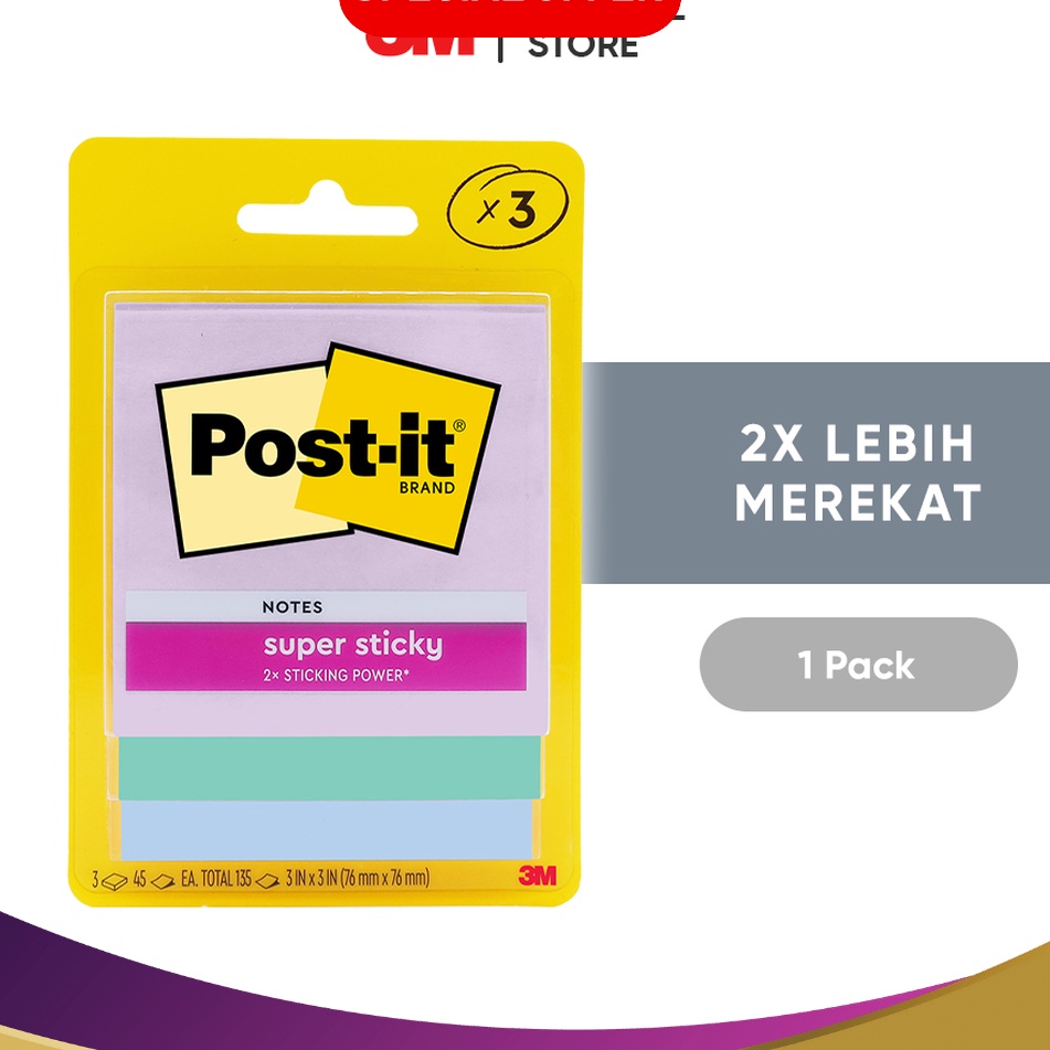 

BIG SELLER 3M Postit Super Sticky Notes Memo Tempel 33213SSJP 2x Lebih merekat 1 pak 76x76 mm Untuk penanda dan pengingat