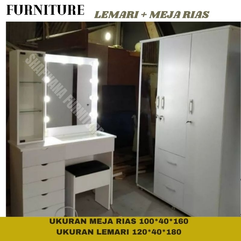 satu set lemari pintu tiga lemari pakaian plus meja rias minimalis