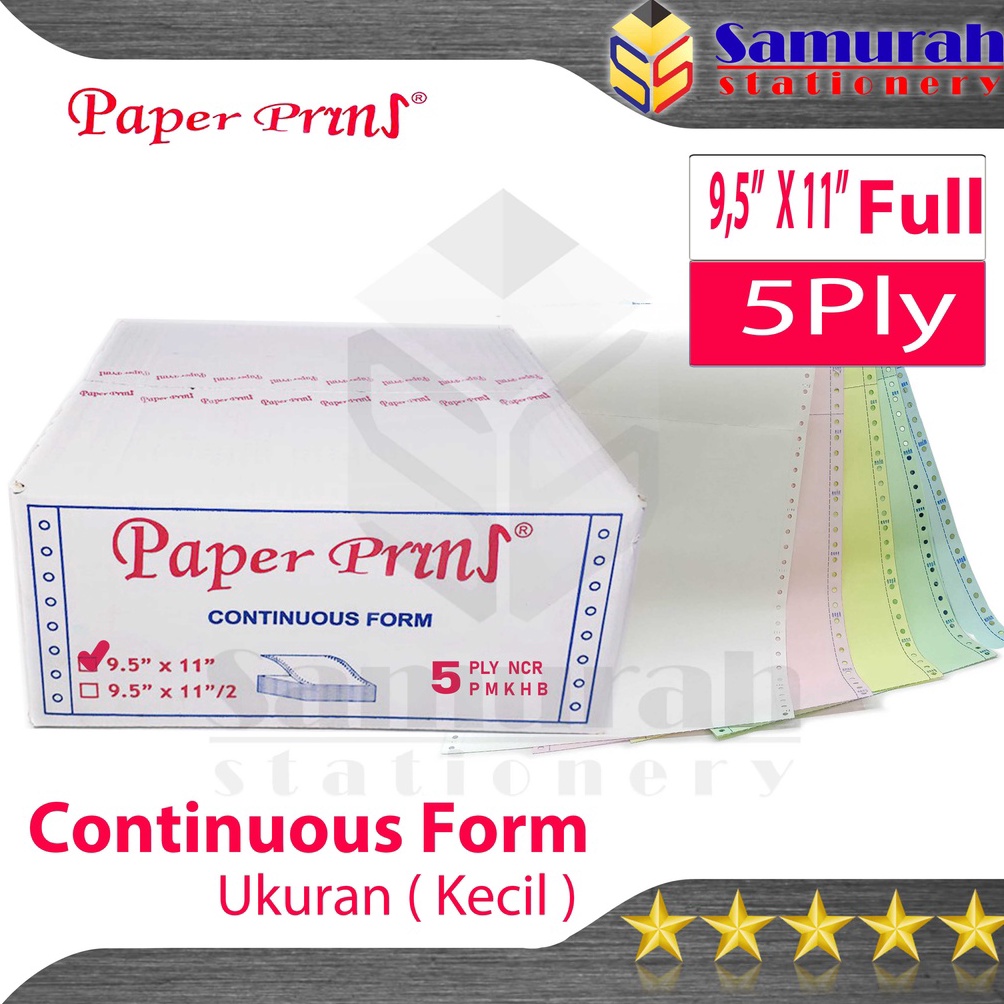 

6u Serba Murah Kertas Continuous Form Paper Prins 95 x 11 Full Atau 95 x 112 Bagi 2 K5 Ply NCR PRS Kertas Komputer Karbon PaperPrins Rangkap 5 Warna CF Paperpryns 5 Ply Carbonize E81