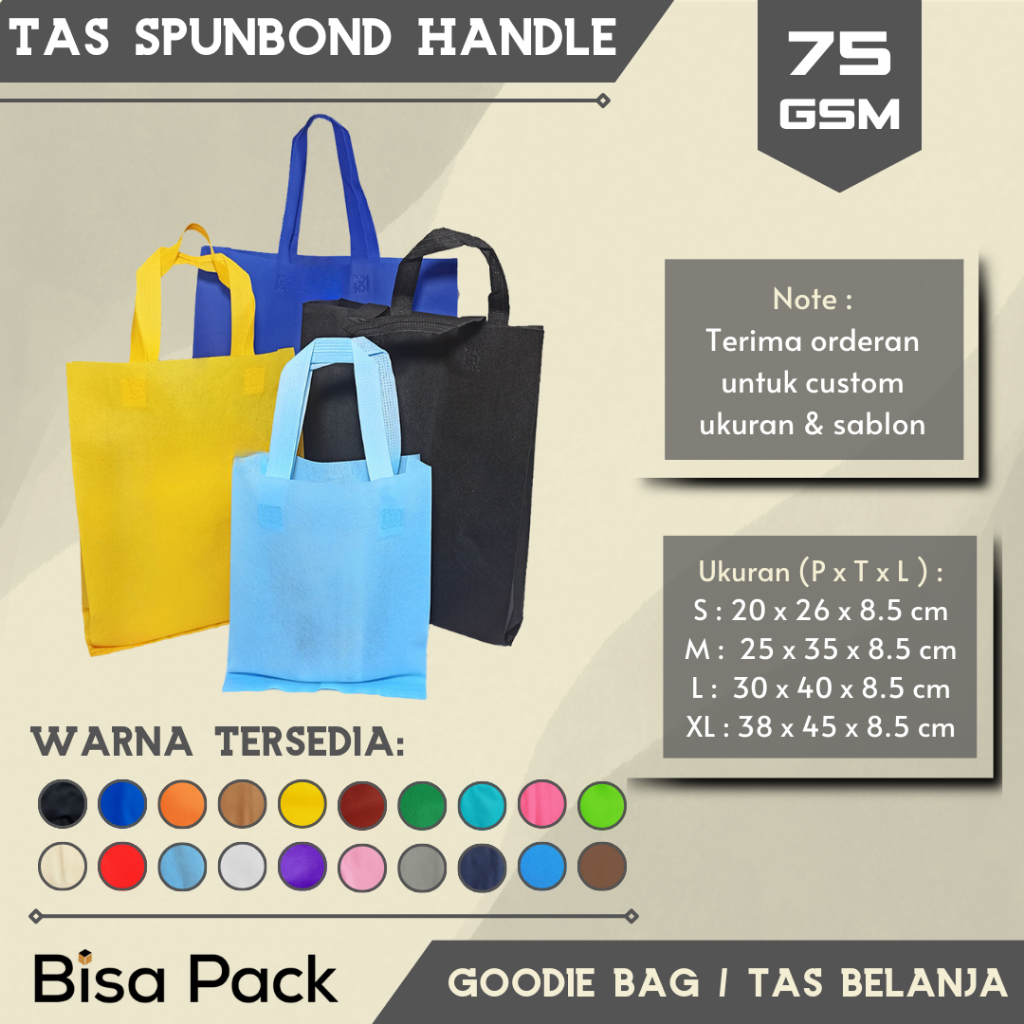 

Tas Spunbond Tali Goodie Bag Tas Belanja Ulang Tahun Anak Souvenir S, M, L, XL - Lusin