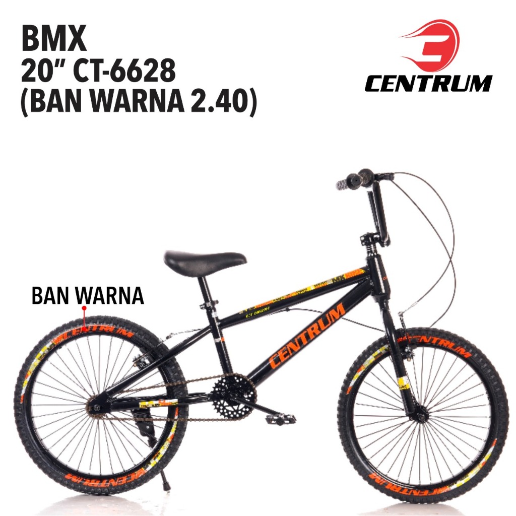 (BONUS JALU) Centrum CT6628 Sepeda BMX Laki Laki Ban Warna 20x2.40 Inch 6-12 Tahun