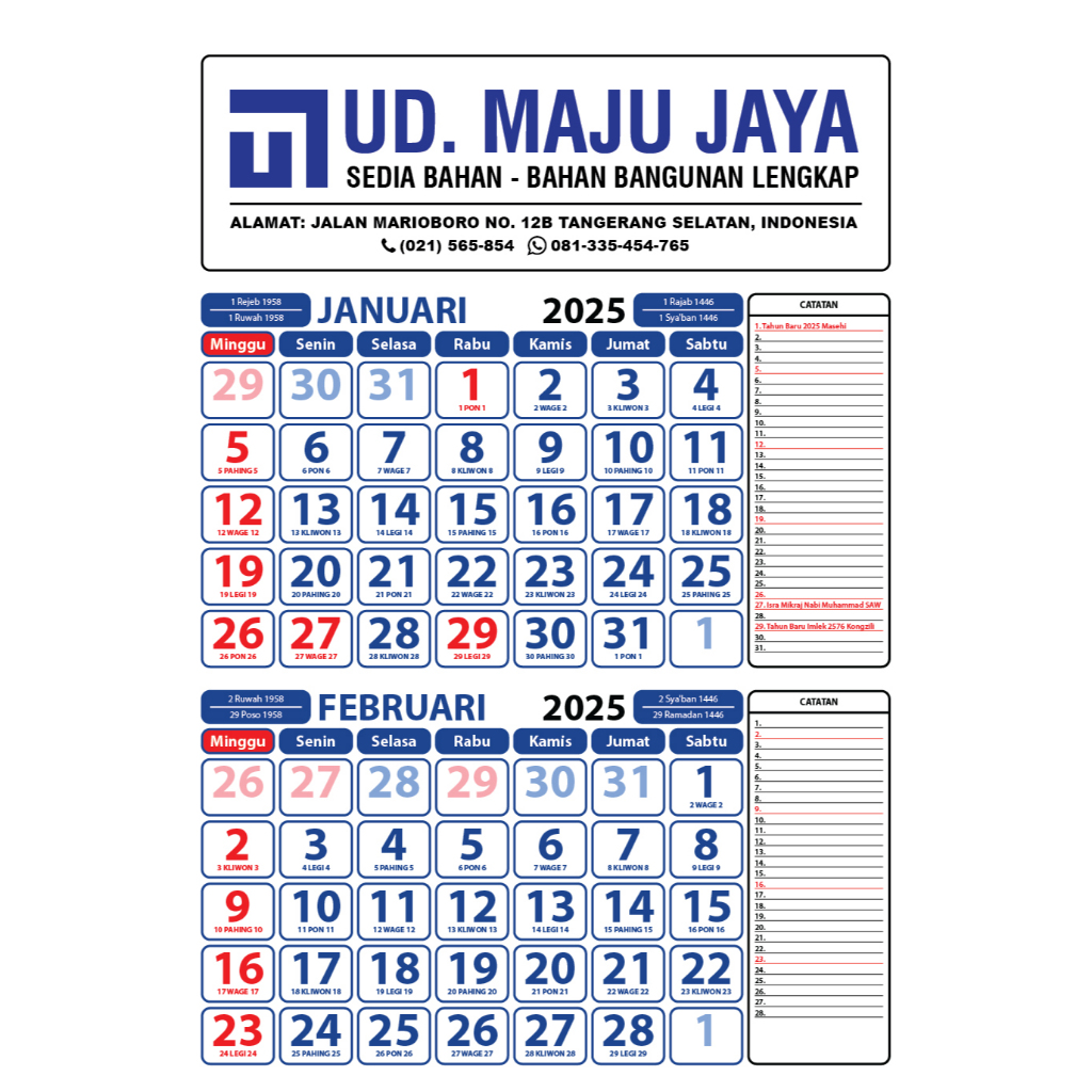 

Custom Calendar Dinding 2025