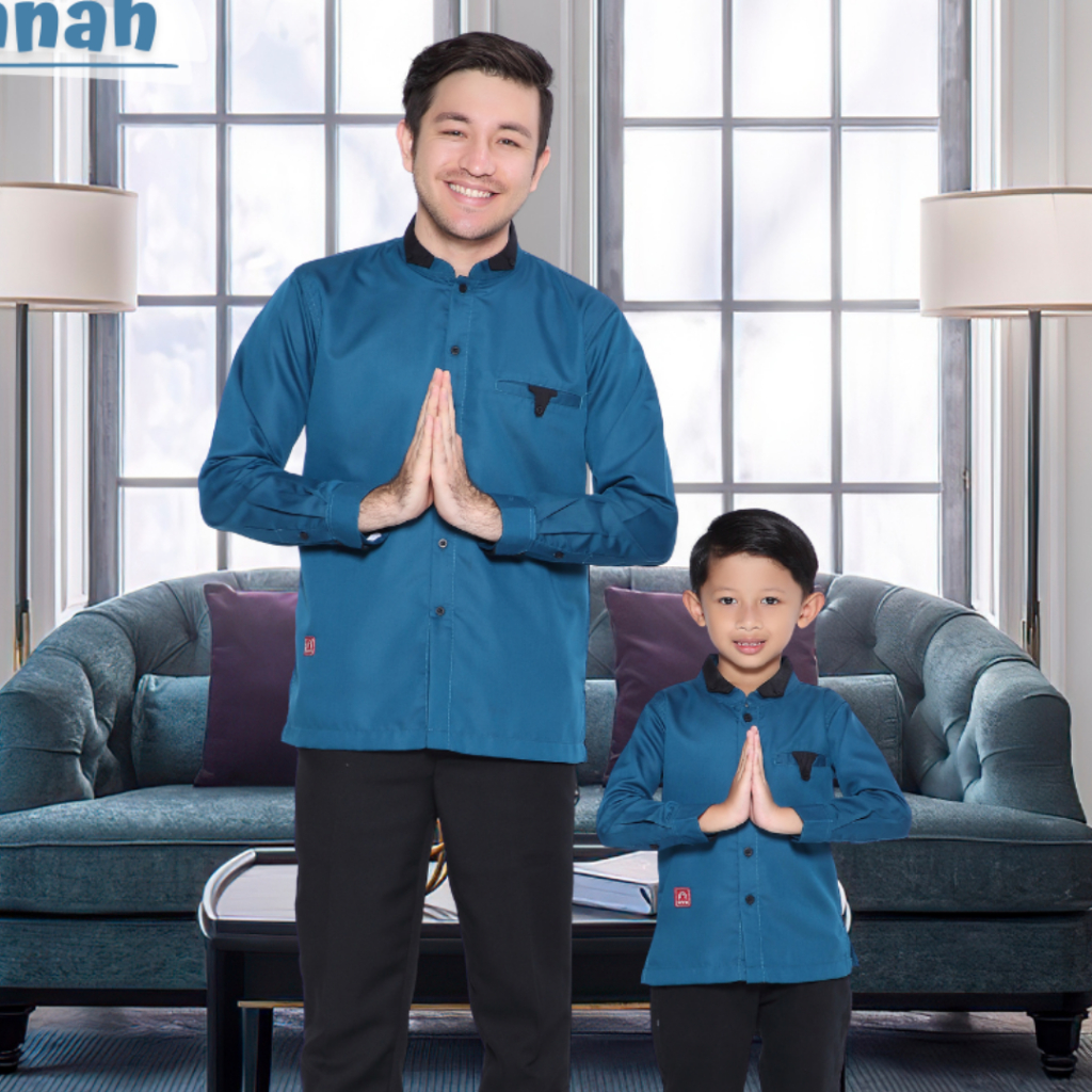 Koko Couple Ayah dan Anak Arra Lengan Panjang Toyobo Premium Warna Biru Elektrik