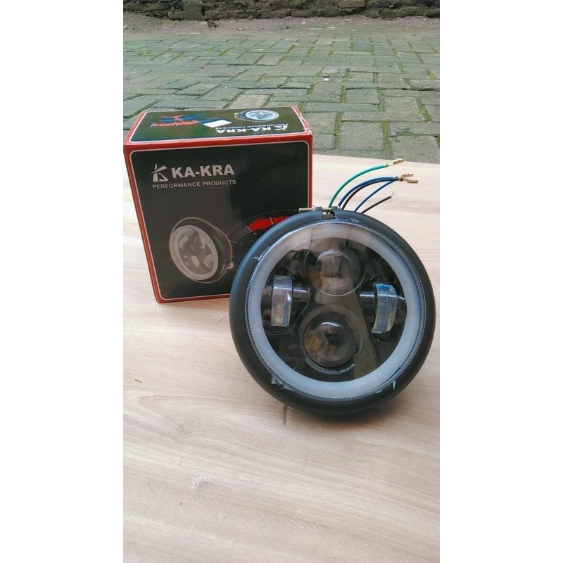 Lampu + Batok Depan Cb100 Daymaker Japstyle Angel Eyes putih/Biru.