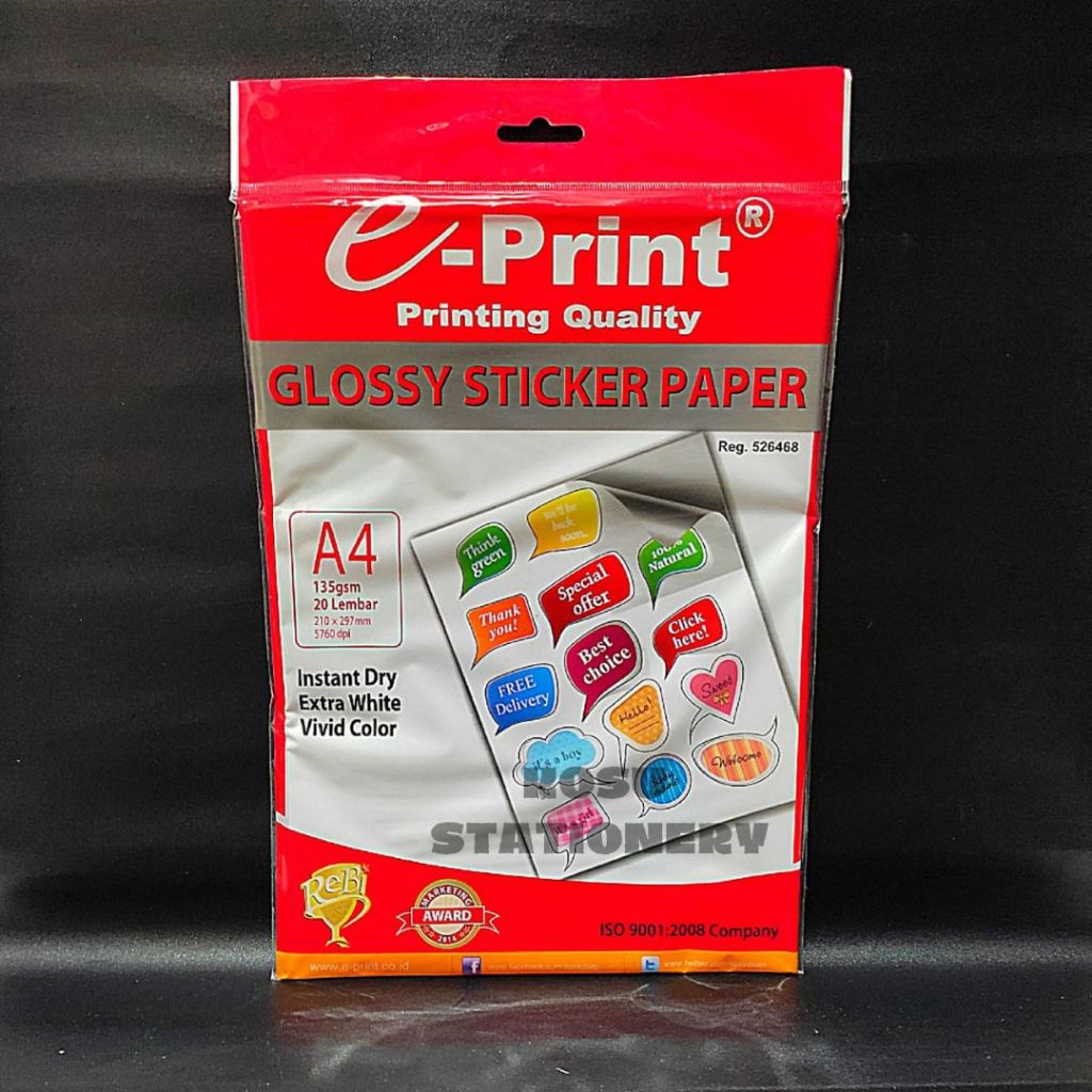 

KERTAS STICKER / EPRINT STICKER GLOSSY A4 135 gsm