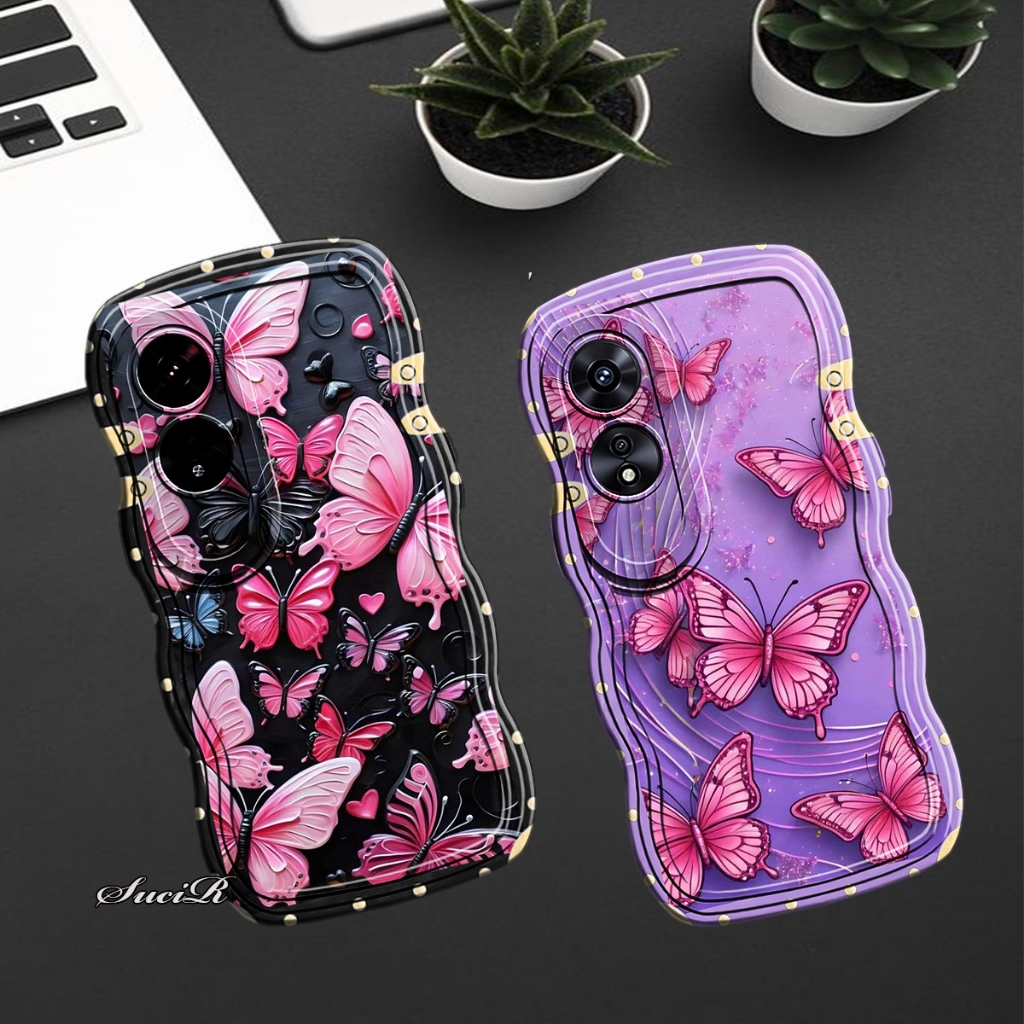 PS - K828 case untuk type OPPO A60 softcase gelombang motif custom BUTTERFLY