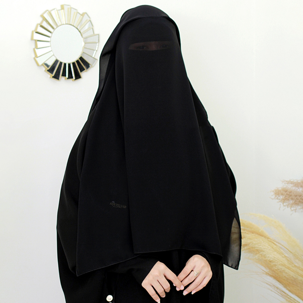 Aqueenah - Purdah Qowariro Cadar Safar Burqa Niqab Yaman 2 Layer Sifon Silk Jetblack Exclusive