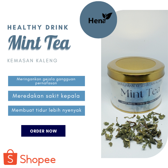 

TEH MINT Kemasan Kaleng - 100% ASLI - hena by tambi tea-minuman kesehatan alami PREMIUM QUALITY .