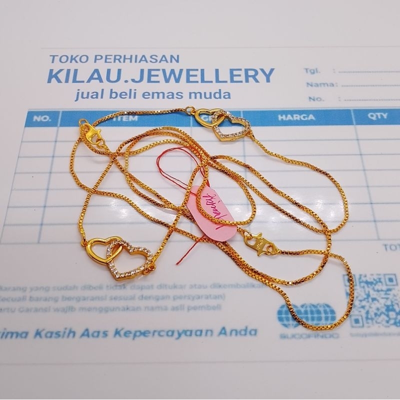 Kalung Love wanita dewasa berlapis emas asli 24k free surat pembelian anti luntur/karat