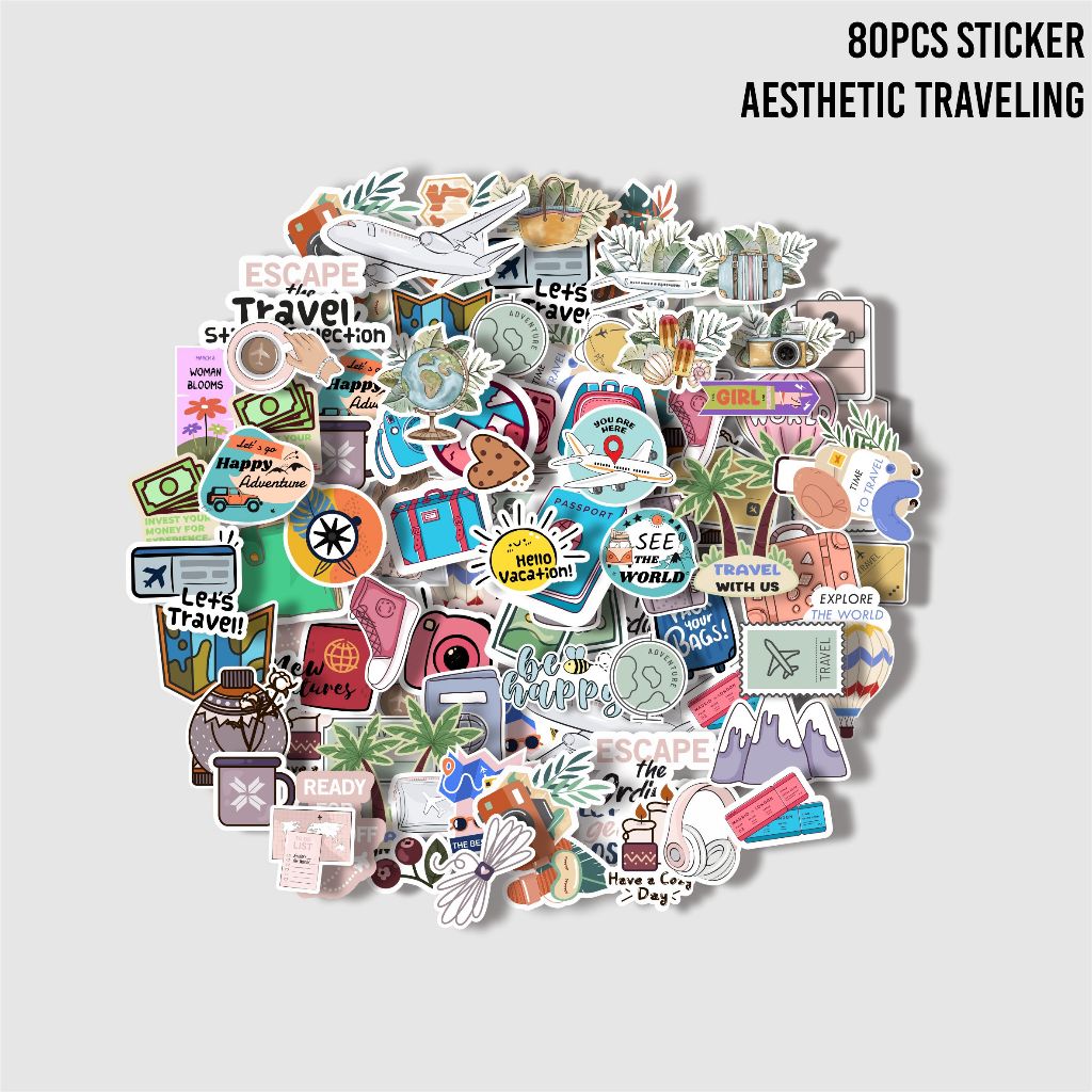 

80 Pcs Sticker Aesthetic Tema Perjalanan Traveling Lucu Anti Minyak Anti Gores Anti Air