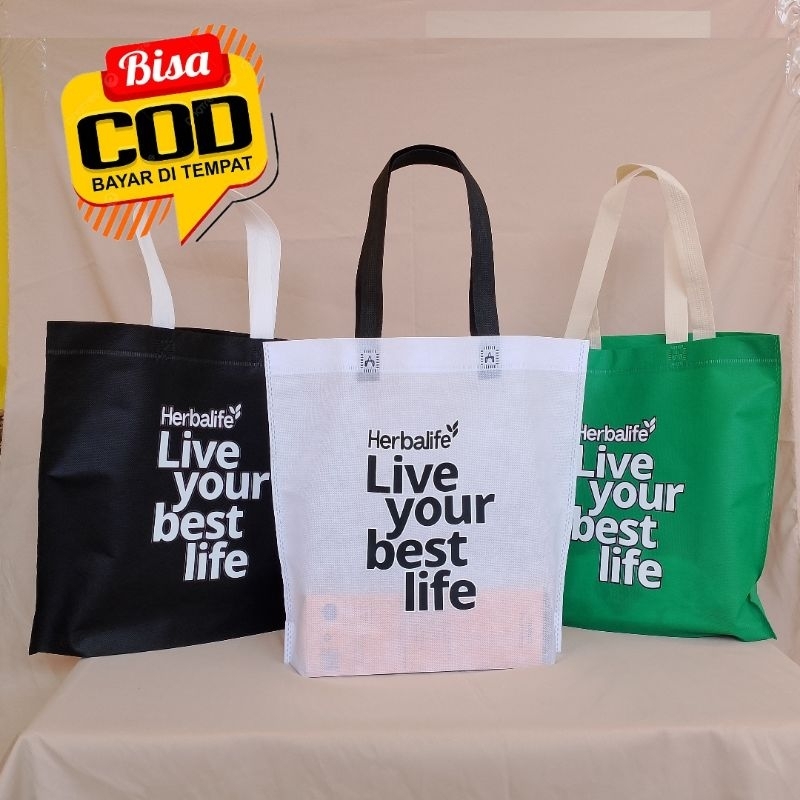 

Tas Herbalife 35x33x8 75Gsm Tebal Goodie Tote Bag Model Tali Lipat Bawah Kantong Kain Belanja