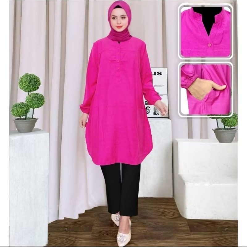 TUNIK VISCOSE POLOS JUMBO WARNA PINK FANTA