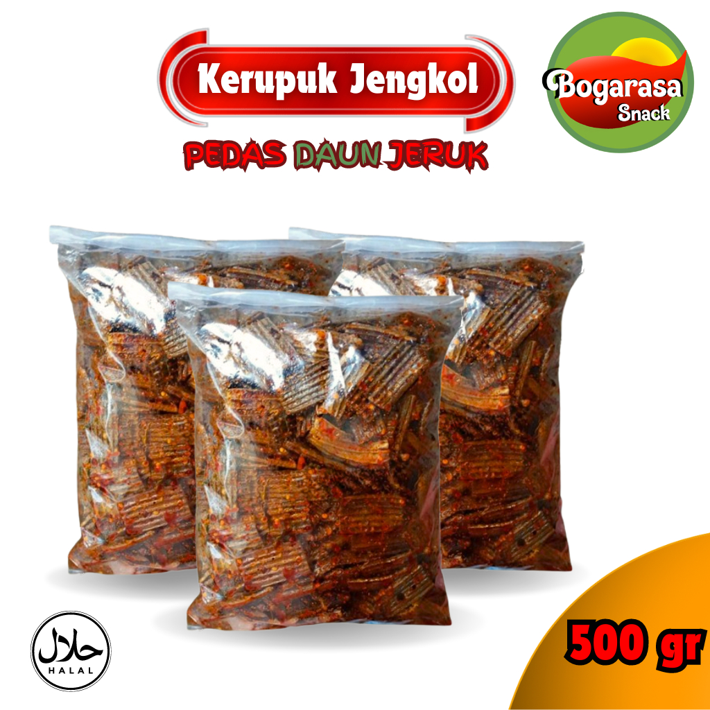 

Kerupuk Jengkol bumbu pedas daun jeruk camilan 500g bogarasa Snack