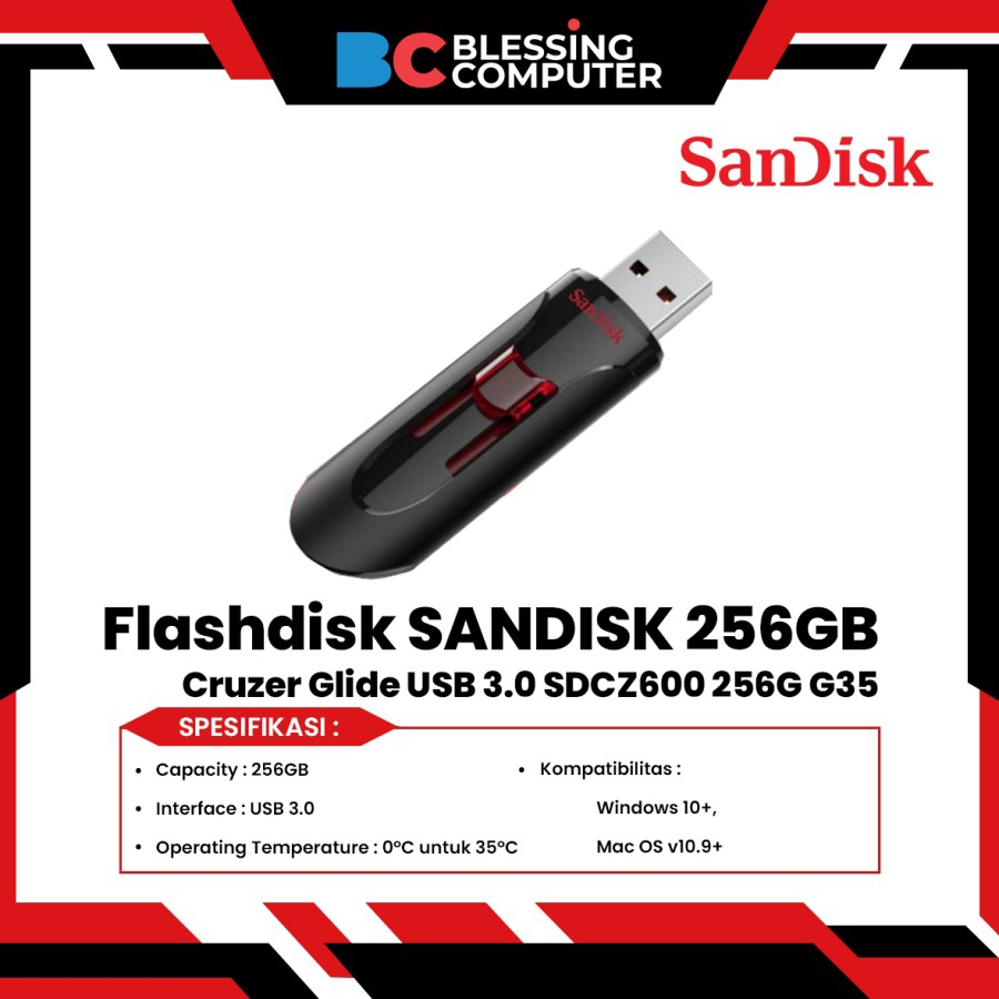 Flashdisk SANDISK 256GB Cruzer Glide USB 3.0 SDCZ600 256G G35