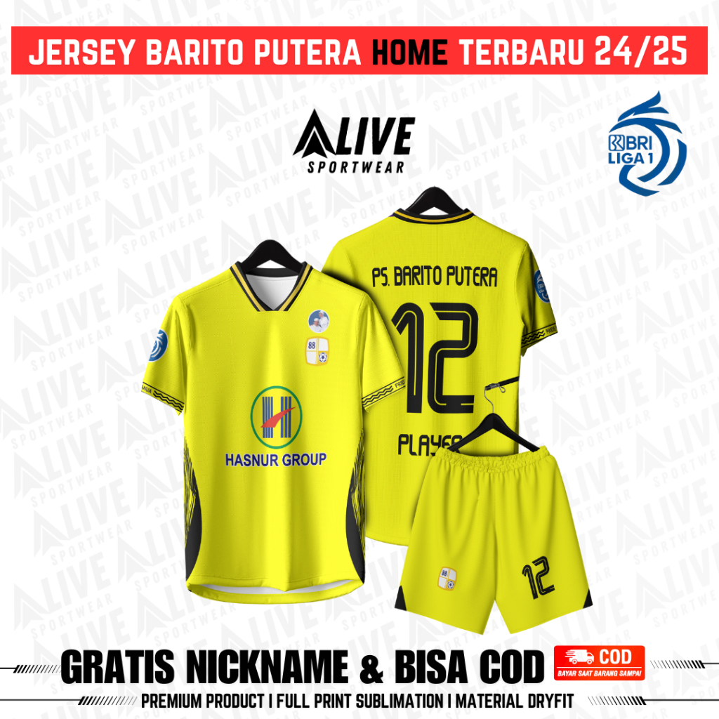 Jersey Barito Putera Home Terbaru 2024/2025 Liga Indonesia Gratis Pasang Nama dan Nomor Punggung