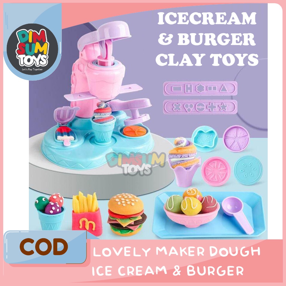 Mainan Lilin Anak Play Fun Doh Dough Ice Cream Burger Lovely Maker
