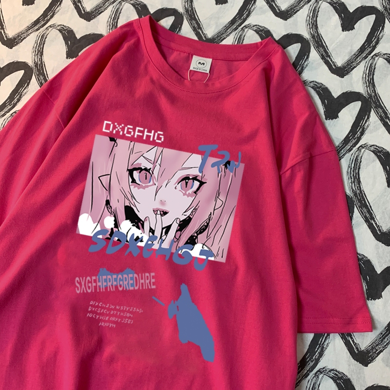 t shirt Second dimension cartoon girl Japanese style baju kaos oversize wanita baju atasan wanita te