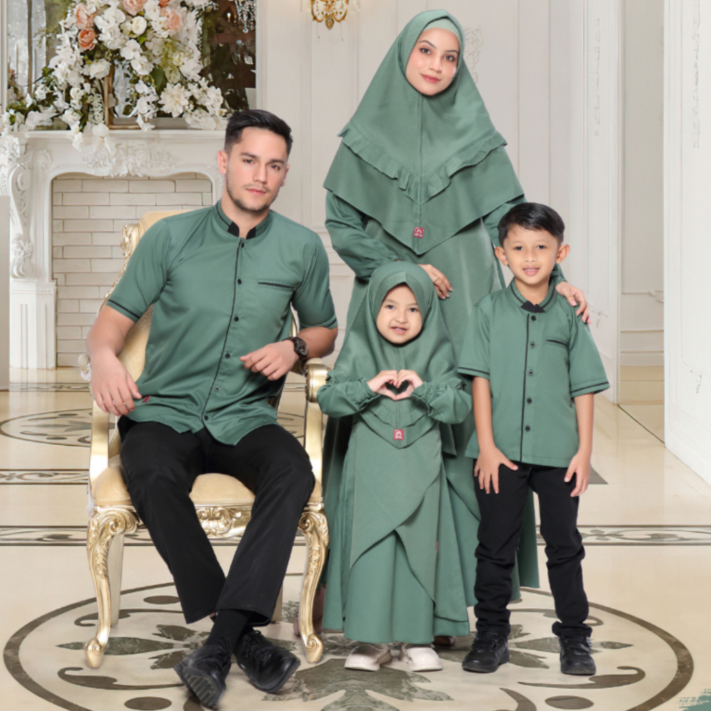 Sarimbit Family Set Lebaran Keluarga 2025 Premium Arra Bahan Toyobo Hijau Botol