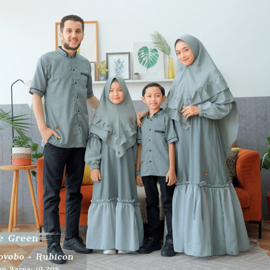 Sarimbit Sage Green Arra Family Set Lebaran 2024 Toyobo Fodu Premium