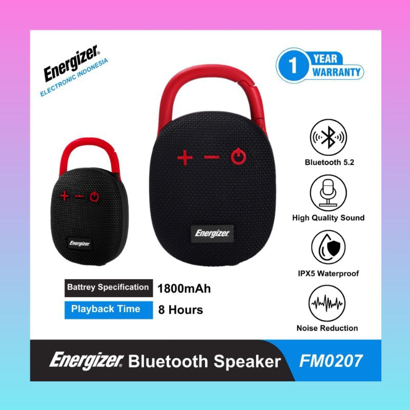 Energizer FM0207 BTS054 Bluetooth Speaker Portable Wireless 5W 1800mAH IPX5 Clip 4
