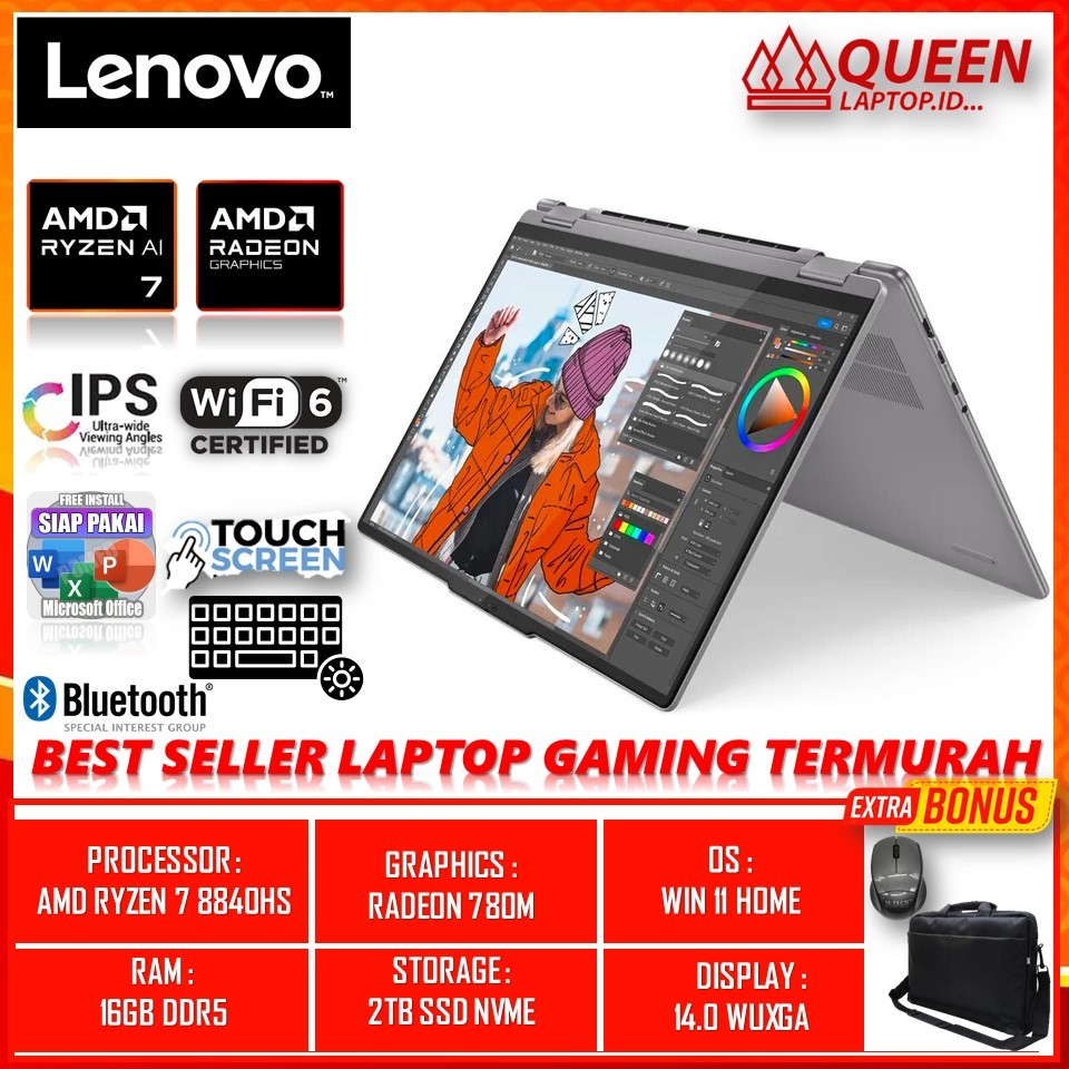 LAPTOP LENOVO YOGA 7I 14 2IN1 AMD RYZEN 7 8840HS 16GB DDR5 1TB SSD RADEON 780M 14.0 WUXGA TOUCHSCREE