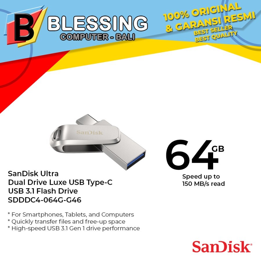 Flashdisk Sandisk 64GB Ultra Dual Drive Luxe USB TypeC SDDDC4-064G-G46