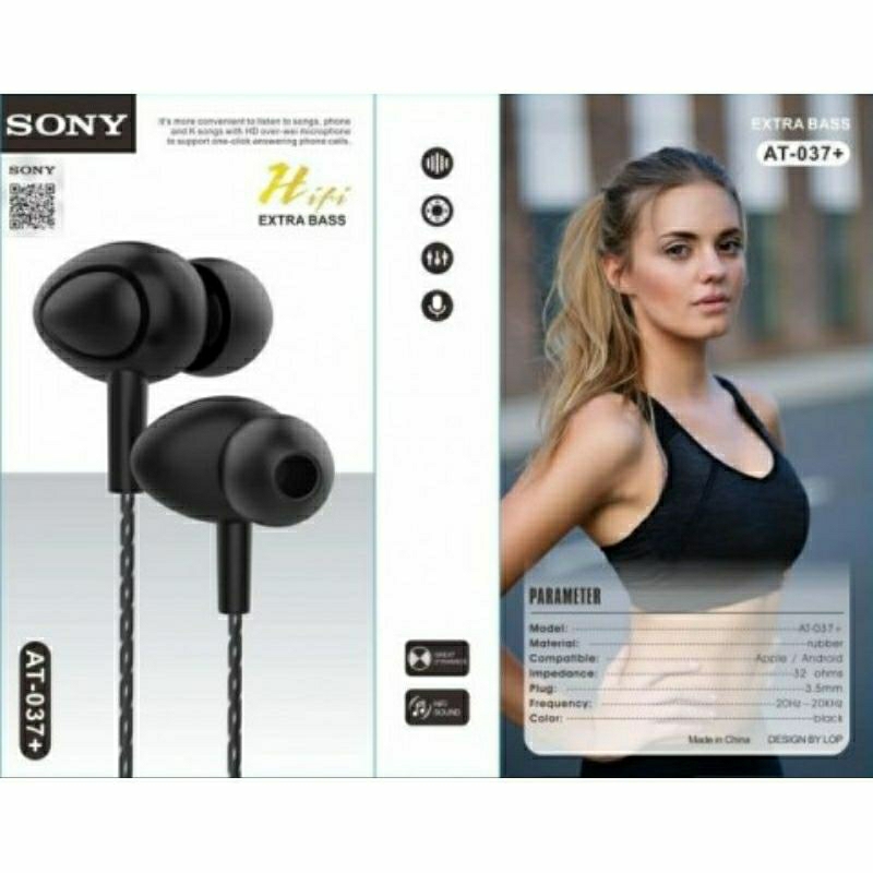 Handsfree Earphone Headset Sony AT037+ / AT-037+ / SH-037+ / SH037+ Extra Bass