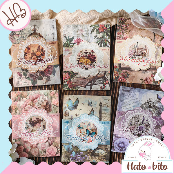 

1 set isi 50 lembar wilderness deco paper vintage kertas hias jurnal diy retro estetik journaling cantik HB1772
