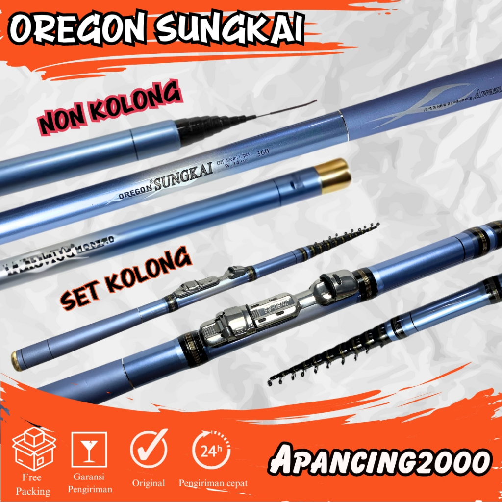 Joran Tegek ruas pendek karbon kaku ringan Oregon sungkai 180 210 240 270 300 360 450 cm kolong