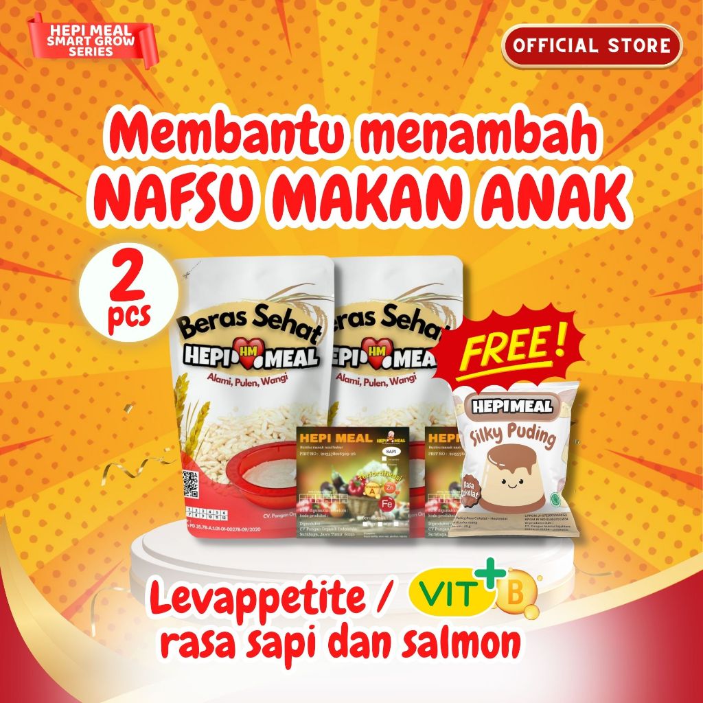 

2 Set Hepi Meal Bubur Nasi Tim Terfortifikasi VITB Meningkatkan Nafsu Makan Anak Rasa Sapi dan Salmon FREE 1 pcs Puding / Oatmeal Hepi Meal