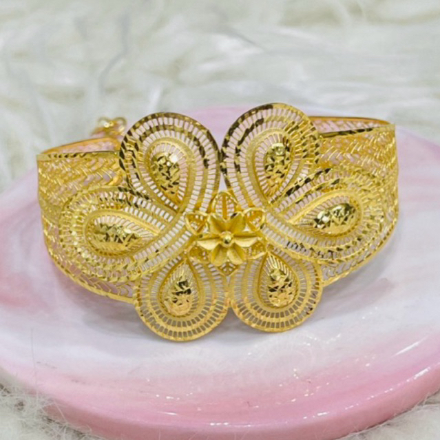 gelang kerawang bunga cantik elegant emas asli kadar 700