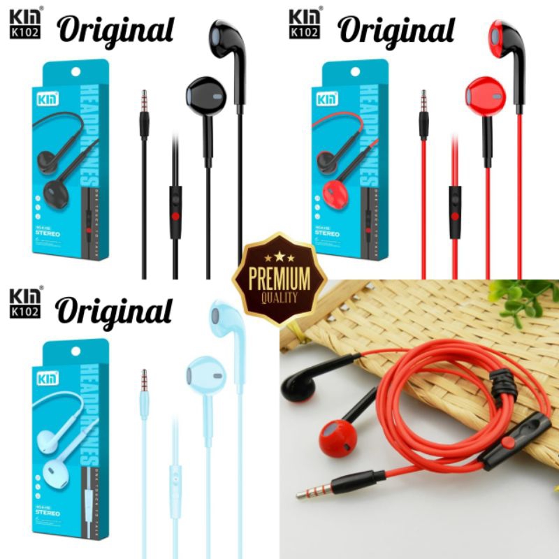 KIH K102 ORIGINAL Headset Stereo Bass | Earphone HP Premium Quality Suara Jernih & Mic