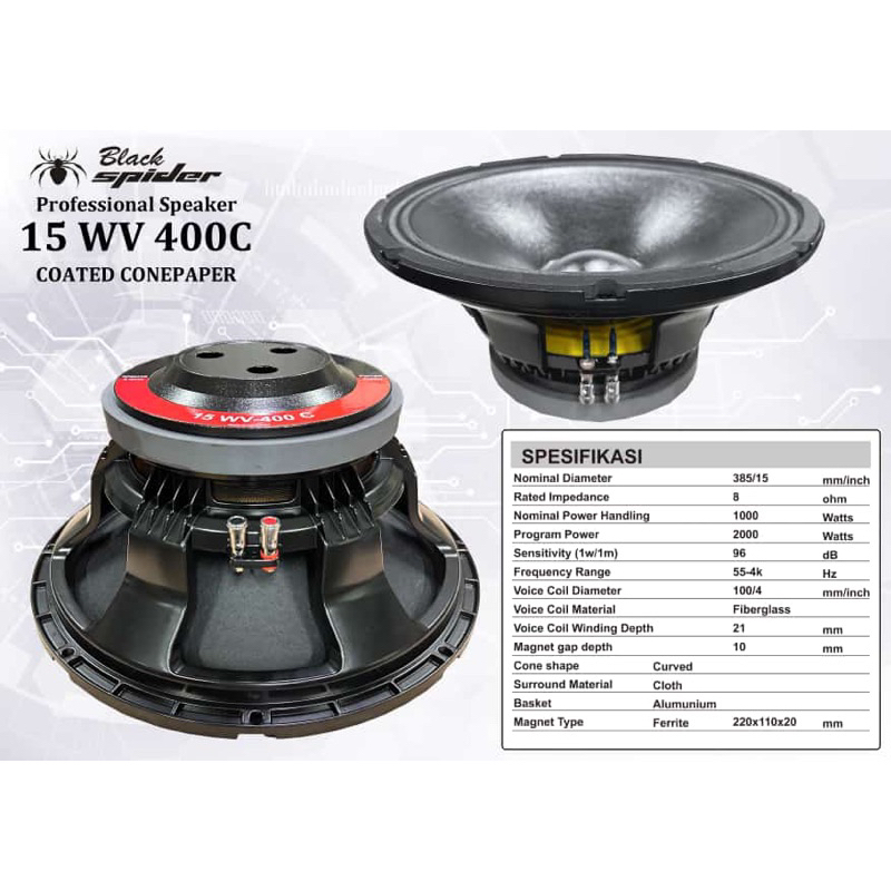 BLACK SPIDER SPEAKER Komponen Speaker blackspider 15 Inch BlackSpider 15WV400 BlackSpider 15 WV 400 