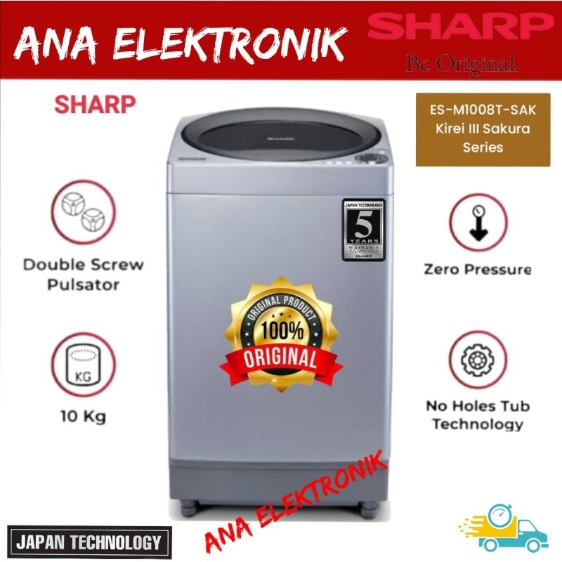 MESIN CUCI SHARP 10 KG ES-M1008T-SAK 1 TABUNG AUTOMATIC TOP LOADING ( BATAM )