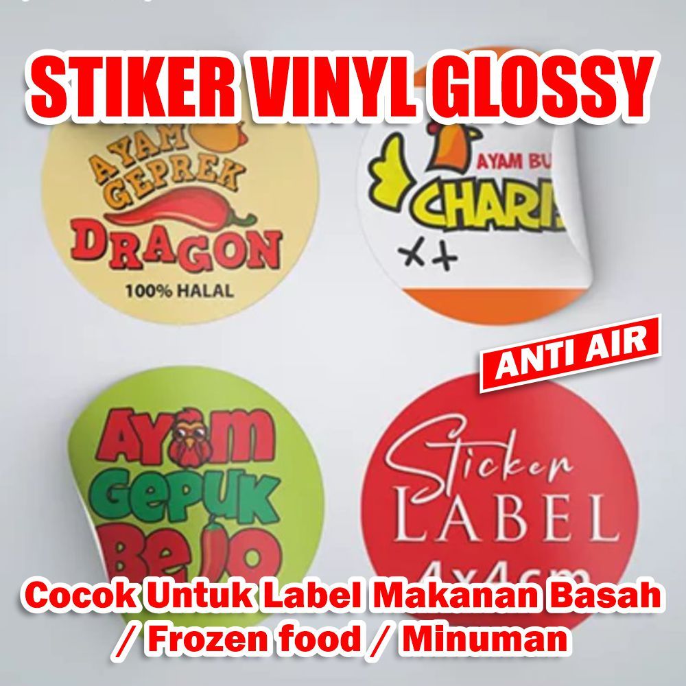 

CETAK STIKER VINYL GLOSSY Label Makanan / Minuman / Frozen Food