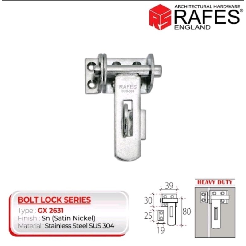 Grendel gembok Rafes / overval gembok gembok Stainles steel 304  GX 2631