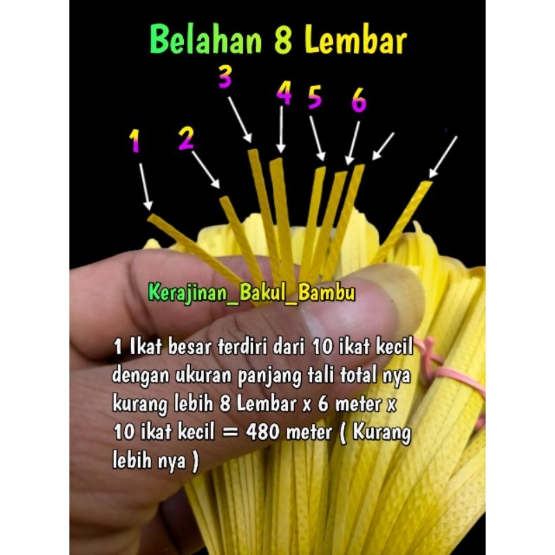 Tali anyaman bambu Belahan 8 Lembar isi 10 ikat kecil tali pembuatan anyaman bambu kerajinan tangan