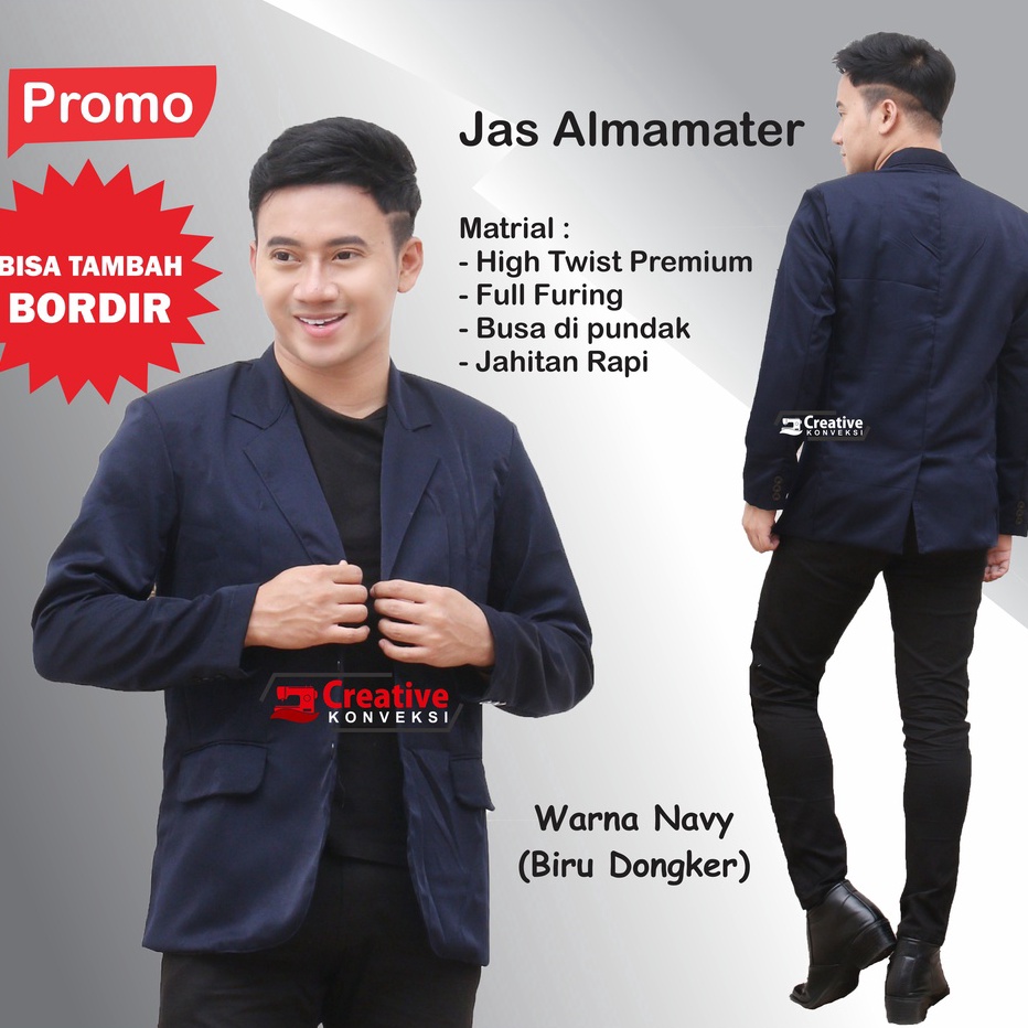 Flash Sale COD BISA TAMBAH BORDIR  JAS ALMAMATER BIRU DONGKER  BLAZER PRIA SLIMFIT NAVY BLUE MODERN 