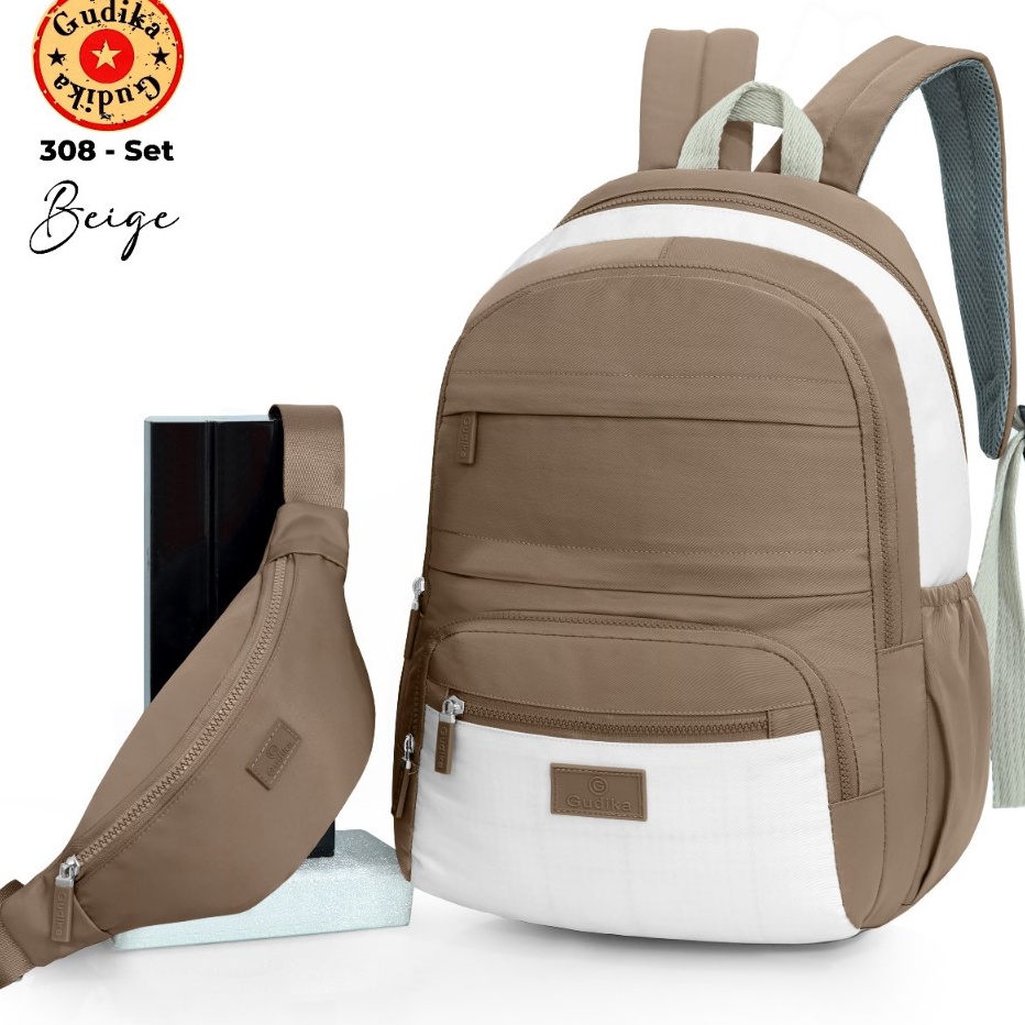Terbatas Tas GUDIKA 2tone 3 Set 2 in 1  Tas Ransel Wanita Free Waistbag Gudika  Tas Backpack Wanita