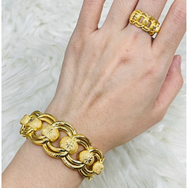 gelang plus cincin kerawang bola bola kristal elegant mewah emas asli kadar 700