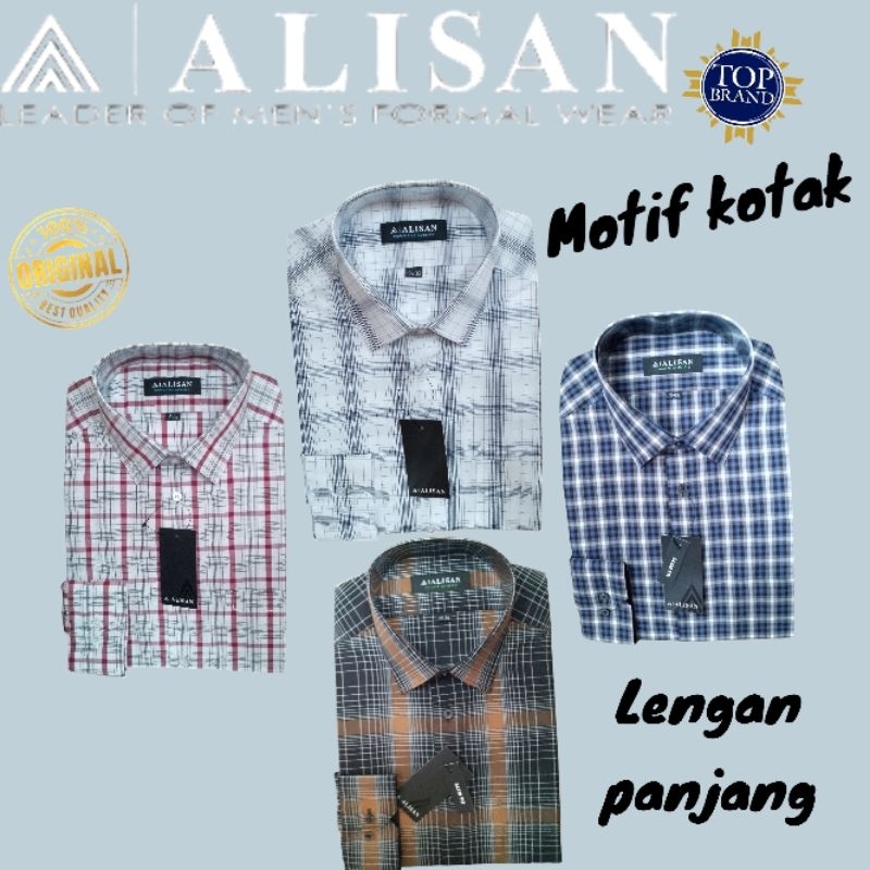 kemeja alisan motif kotak lengan panjang 100%original