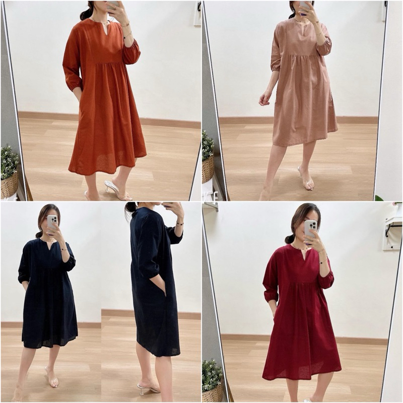 Foria sally linen dress terusan wanita kerja hamil hijab