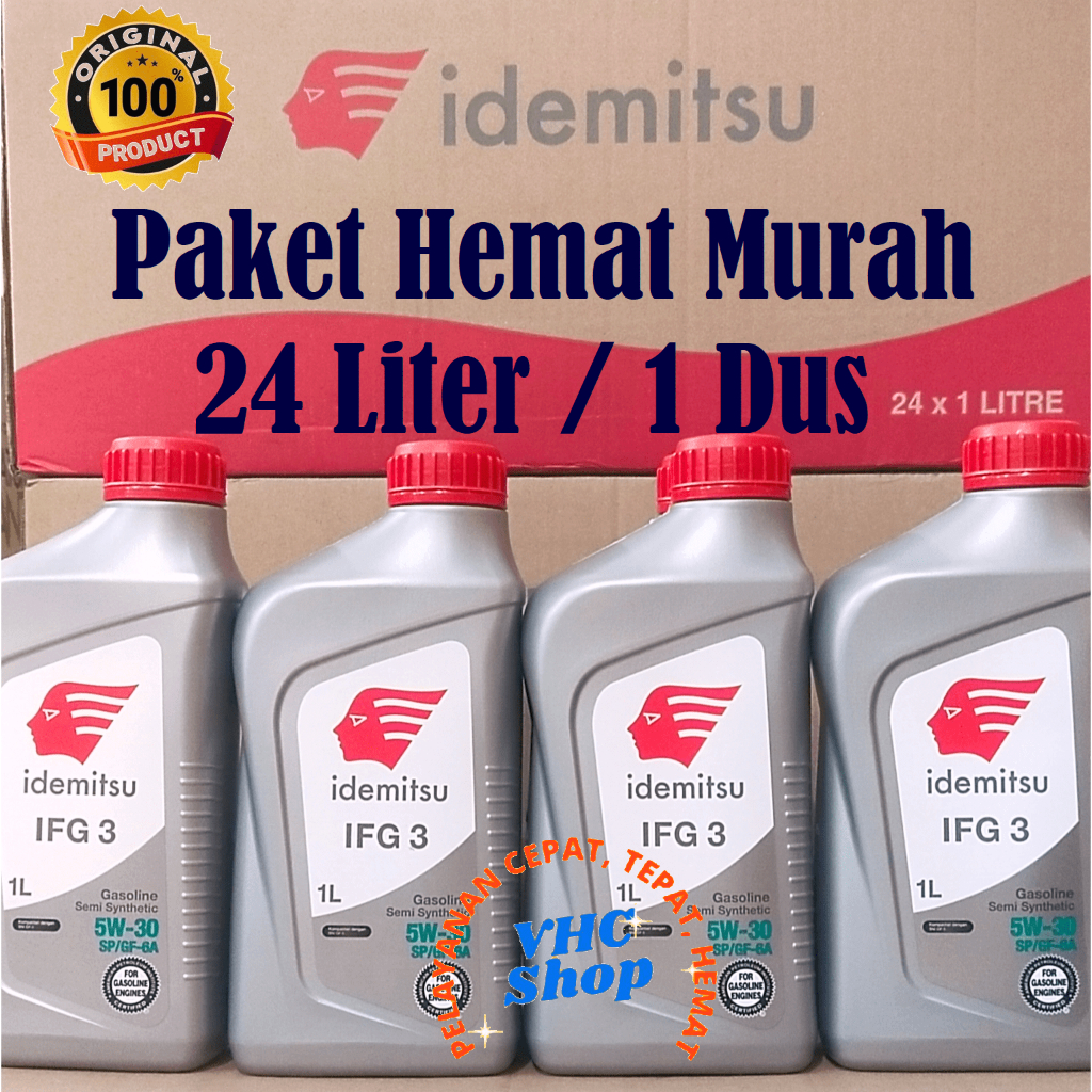 Paket Grosir Murah Oli Mesin Mobil IDEMITSU 5W 30 5W/30 5W-30 Semi Sintetik kemasan liter 1 Dus