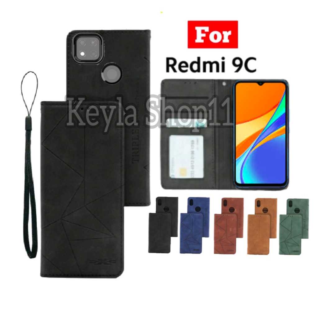 Case For XIAOMI REDMI 9C  Casing Dompet Motif Flip Cover Leather Premium Sarung Buku HP