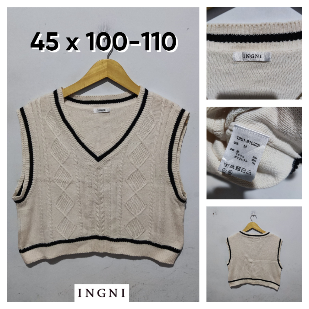 Vest Academia INGNI Ivory Size M Wanita Atasan Cewek Outer Rompi Knit Rajut ED136
