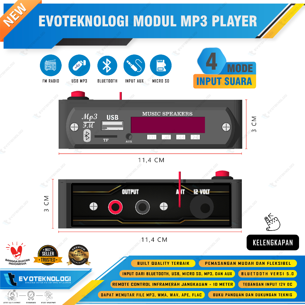 Evoteknologi Modul Kit MP3 Player Bluetooth Karaoke Siap Pakai