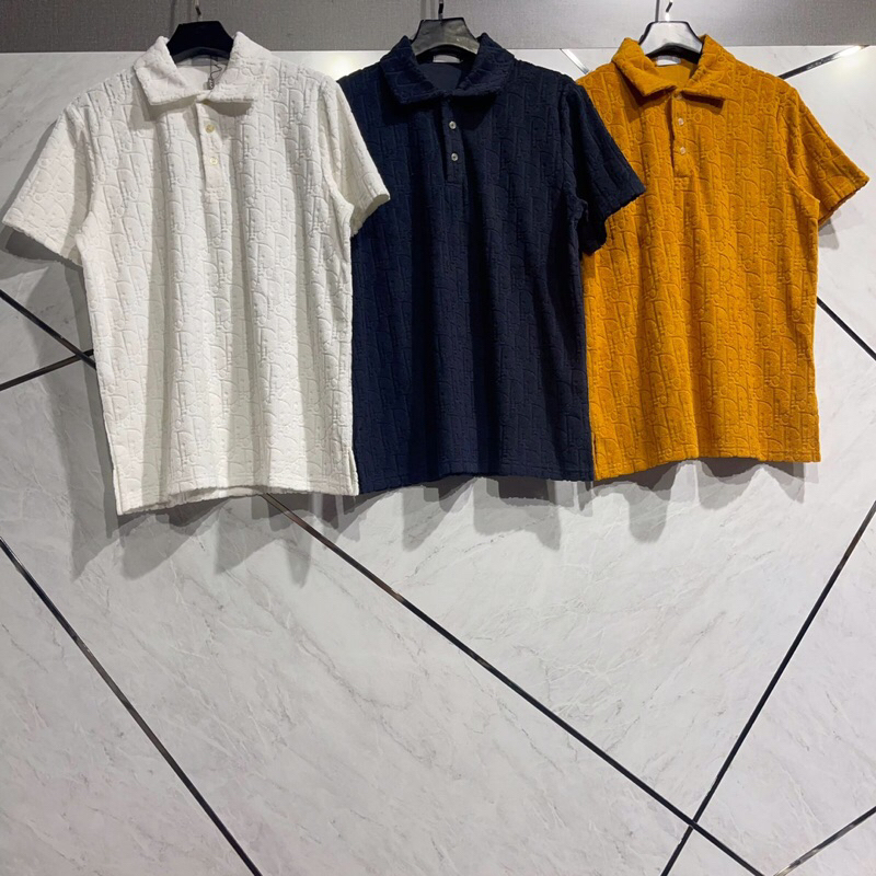 Kaos Polo Pria Wanita Dior Oblique Yellow White Navy