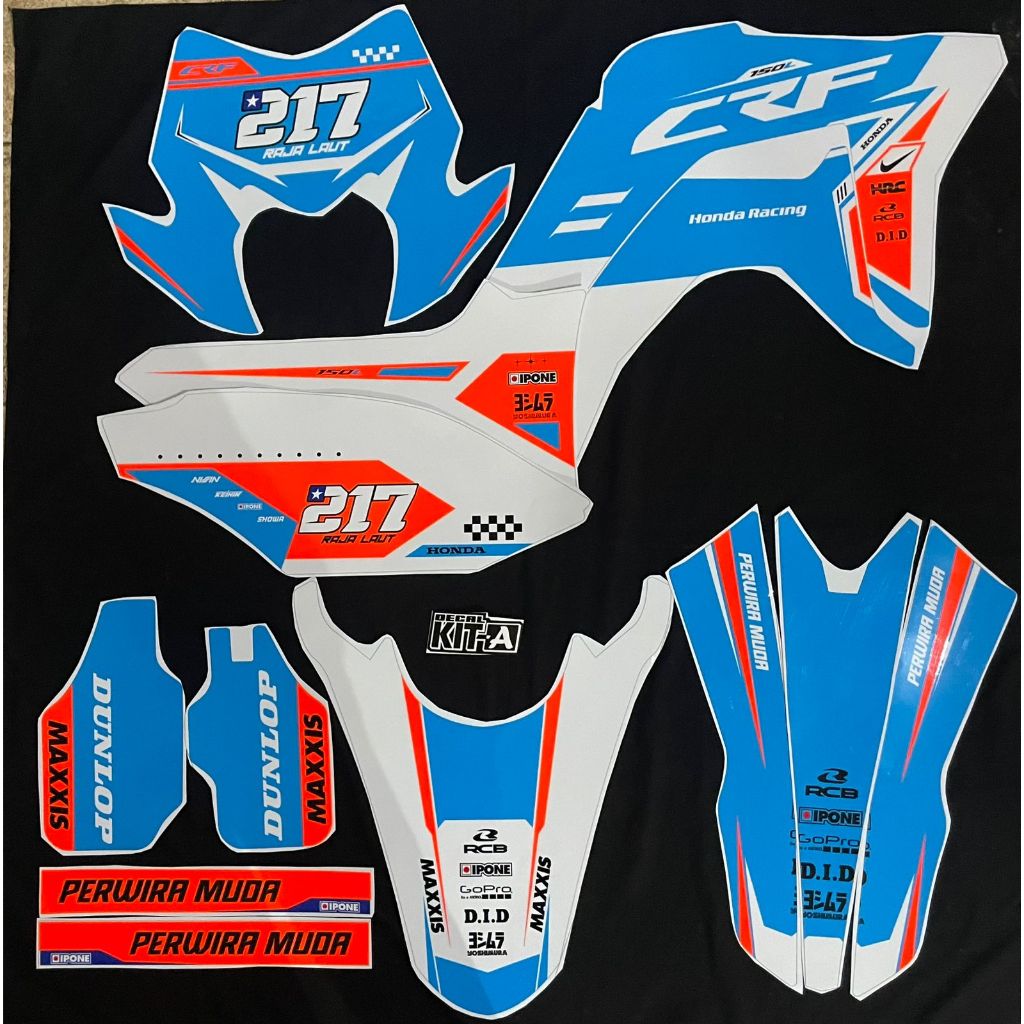 Decal Sticker CRF 150L Motif BIRU PUTIH ORANGE D-I2-759