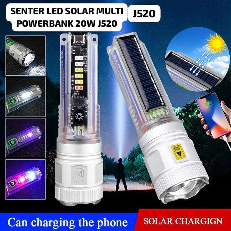 J520 ORIGINAL LAMPU CAS POWER BANK PB SENTER LED LASER ZOOM POWERBANK TYPE C MULTIFUNGSI SENTER CAHA